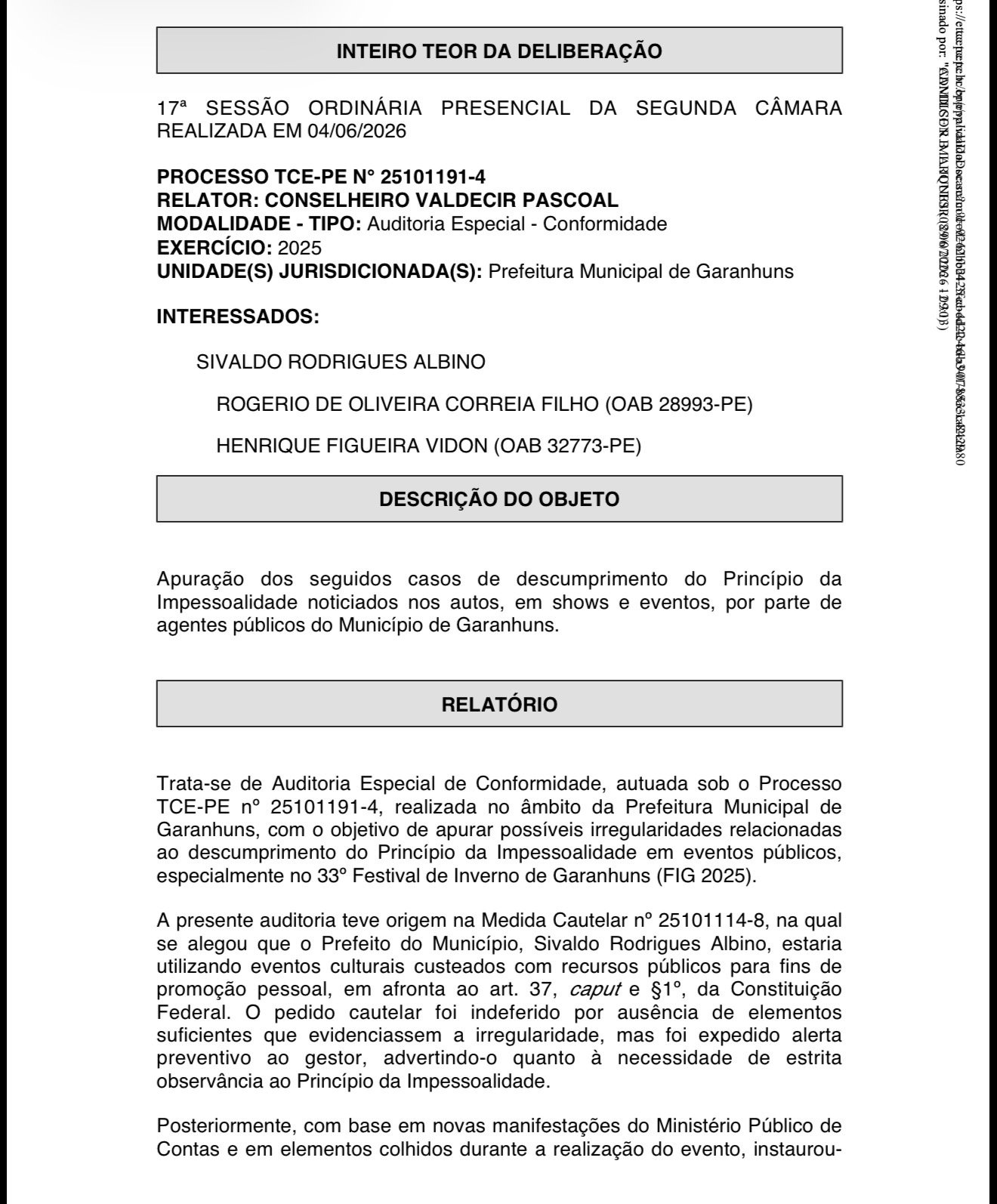 TCE-PE dá cinco dias para Sivaldo Albino explicar suspeita de promoção política no FIG 2026