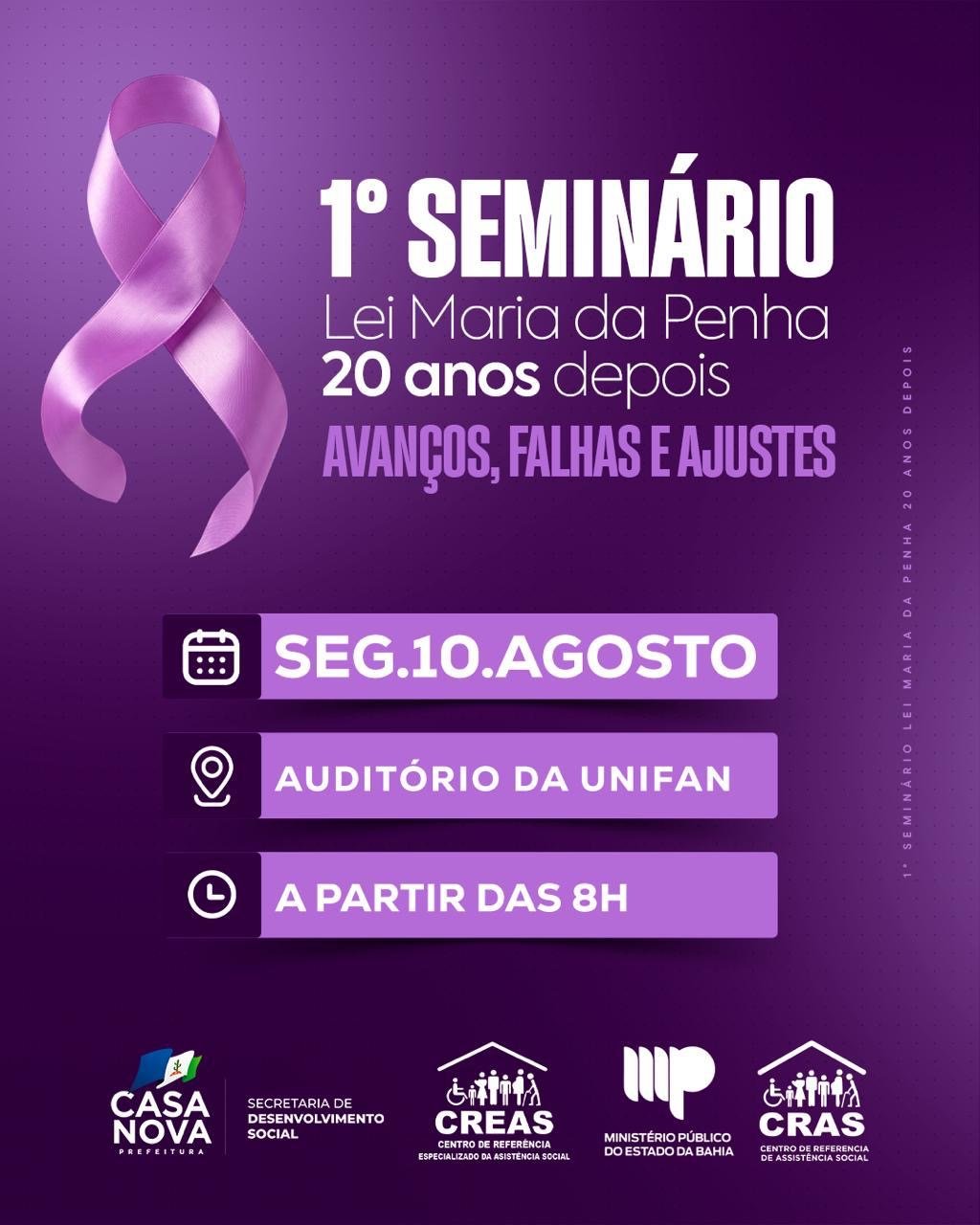 Agosto Lilás: Prefeitura de Casa Nova realiza 1º Seminário “Lei Maria da Penha: 20 anos depois”