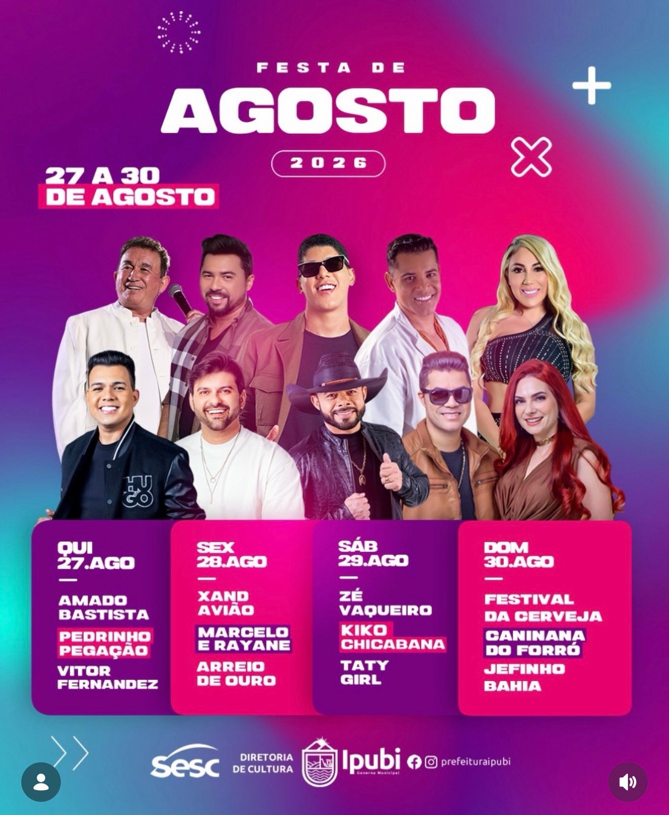 Festa de Agosto 2026 promete quatro dias de muita música e animação em Ipubi