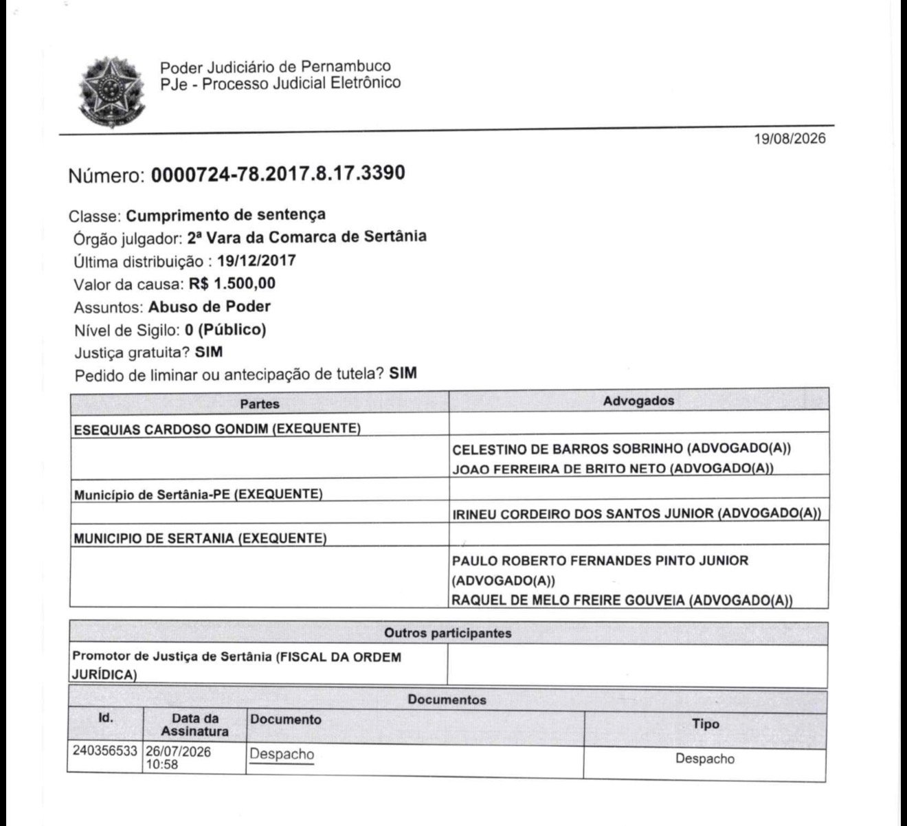 Justiça determina retirada de coloração de prédios públicos de Sertânia e cumprimento de sentença contra ex-prefeito Ângelo Ferreira