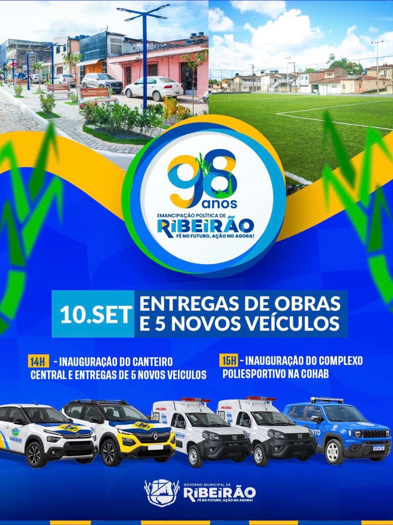 Ribeirão celebra 98 anos de emancipação com entrega de obras e cinco novos veículos