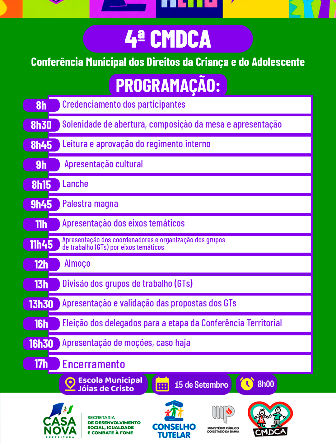 4ª Conferência Municipal dos Direitos da Criança e do Adolescente de Casa Nova começa nesta terça (15)