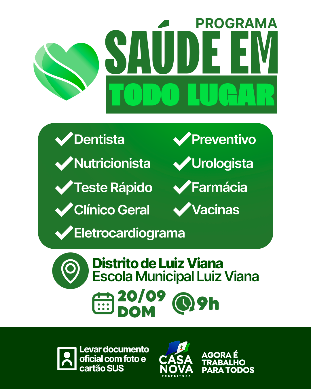 Casa Nova + Ação: Prefeitura leva serviços gratuitos e atendimentos de saúde ao distrito de Santana do Sobrado