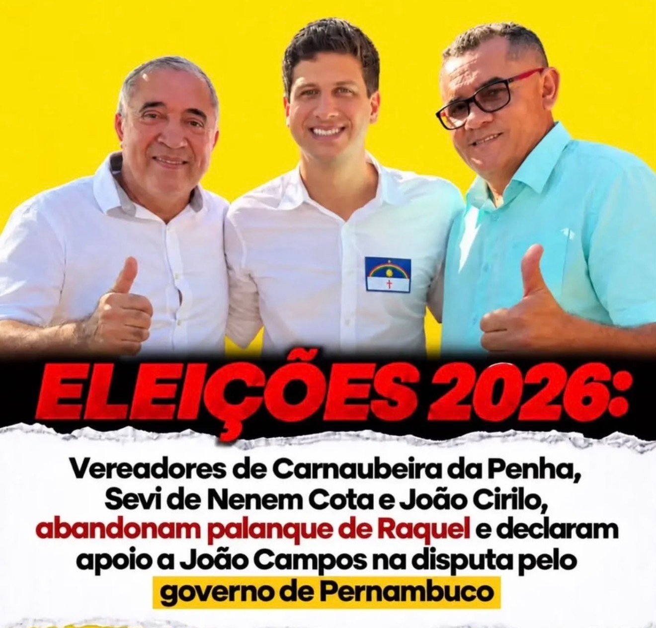Vereadores que anunciaram apoio a João Campos nunca fizeram parte do grupo político de Raquel Lyra em Carnaubeira da Penha