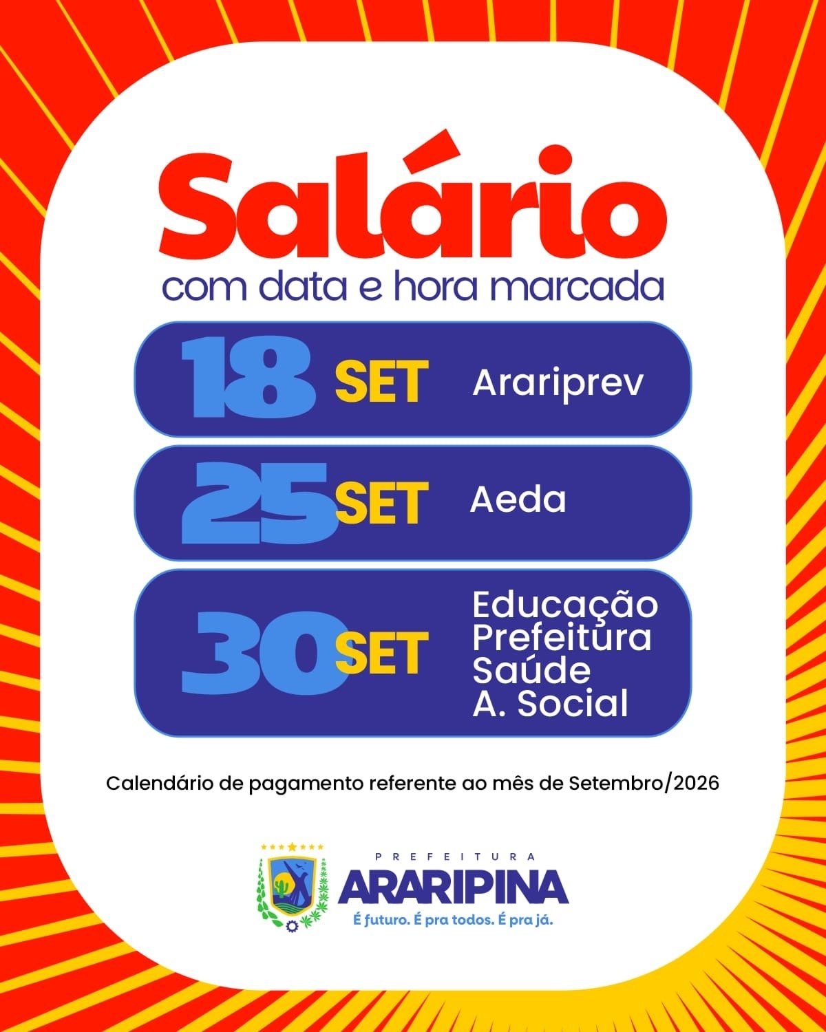 Prefeitura de Araripina divulga calendário de pagamento dos servidores referente a setembro
