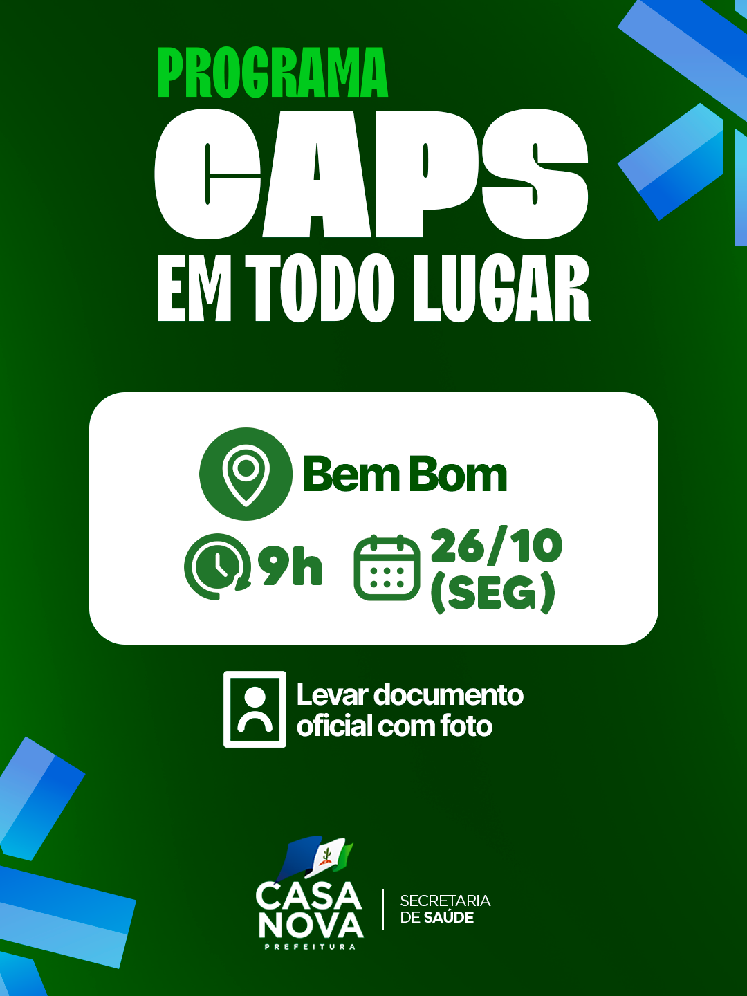 CAPS em Todo Lugar leva atendimento em saúde                                          mental ao distrito de Bem Bom nesta segunda (26)