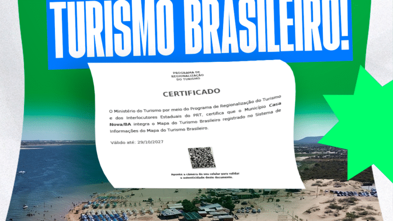 Casa Nova renova certificação no Mapa do Turismo Brasileiro e fortalece potencial do município