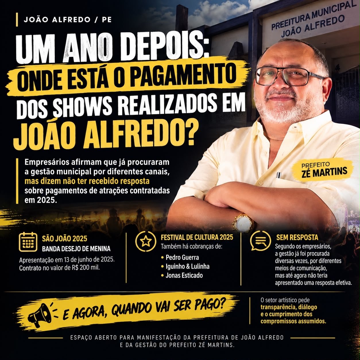 UM ANO DEPOIS, EMPRESÁRIOS AINDA COBRAM RESPOSTAS DA PREFEITURA DE JOÃO ALFREDO